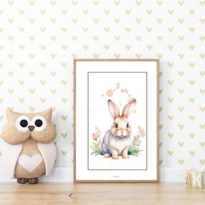 Bunny with Tulips in Dots Background