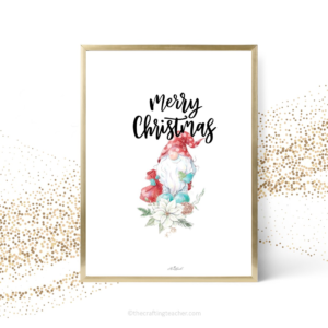 Merry Christmas Gnome with White Poinsettia