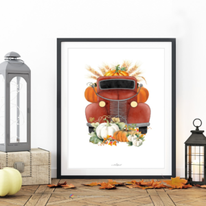 Red Truck with Pumpkins